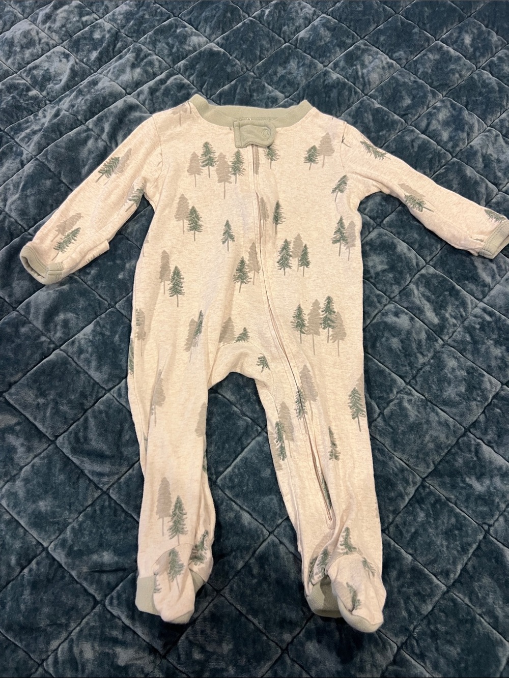 The Honest Company Cream Footed One-Piece with Green Tree Print